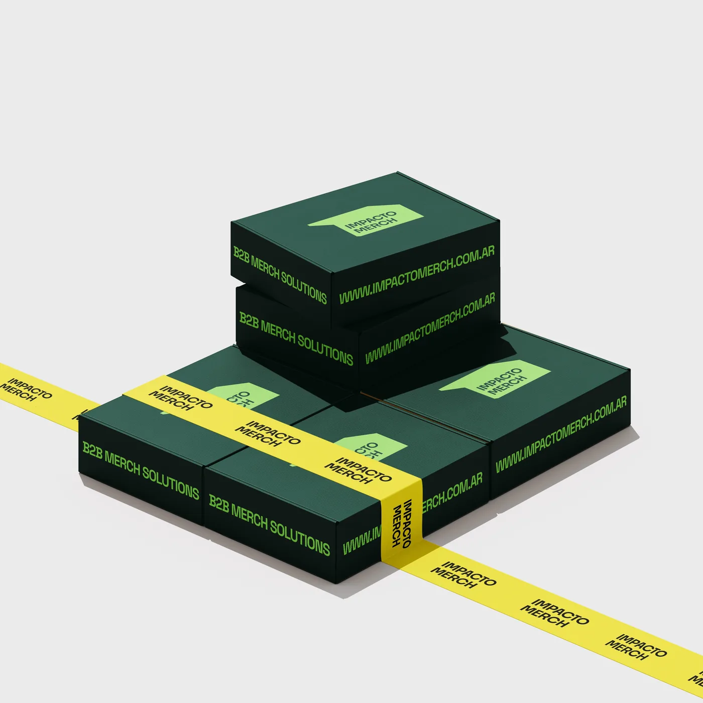 Cajas de merchandising con cinta personalizada de Impacto Merch